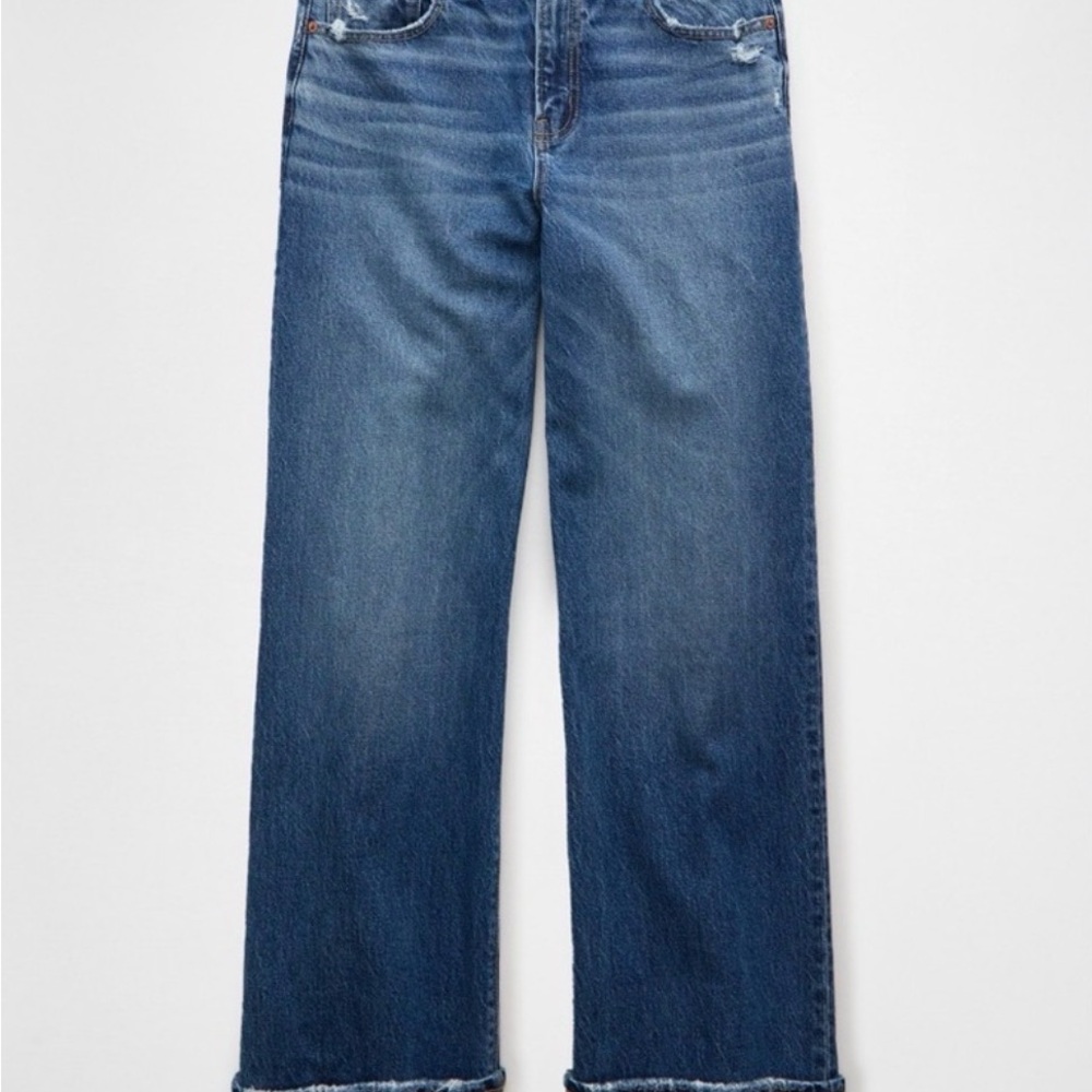 American Eagle Outfitters Dark Blue Cuffed Mom Jeans